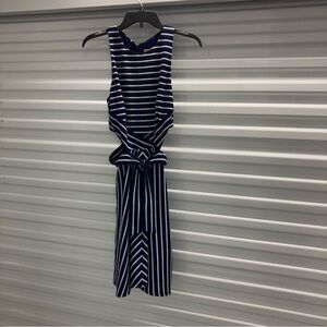 Hutch Navy and White Striped Midi Dress